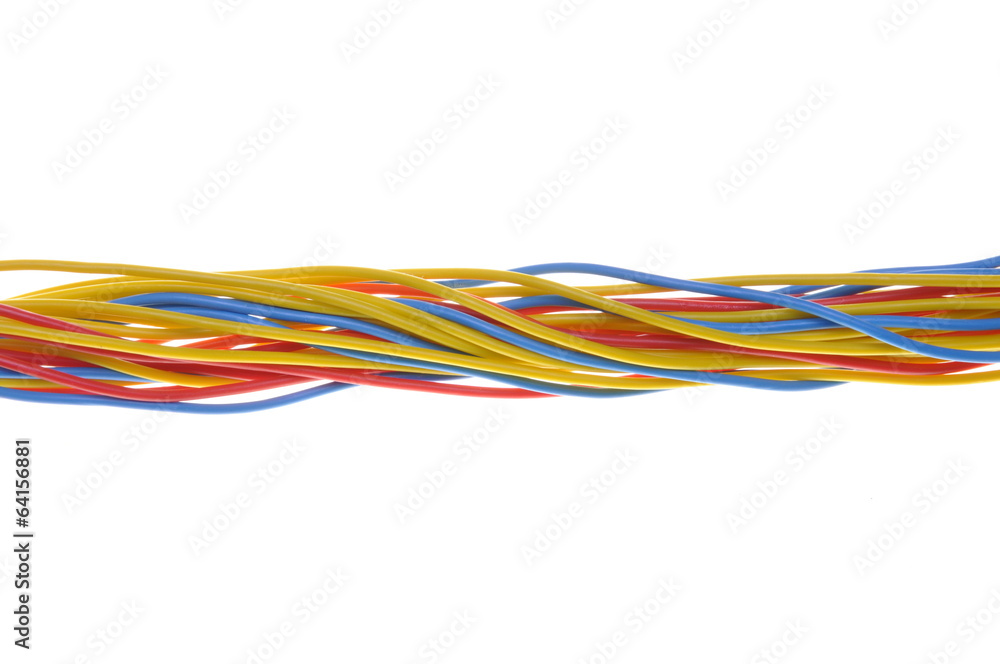 Multicolor computer cables isolated on white background