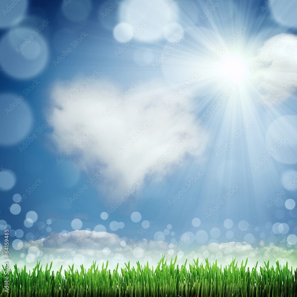 Spring nature background with grass and blue sky in the back Spring nature background with grass and blue sky in the back
