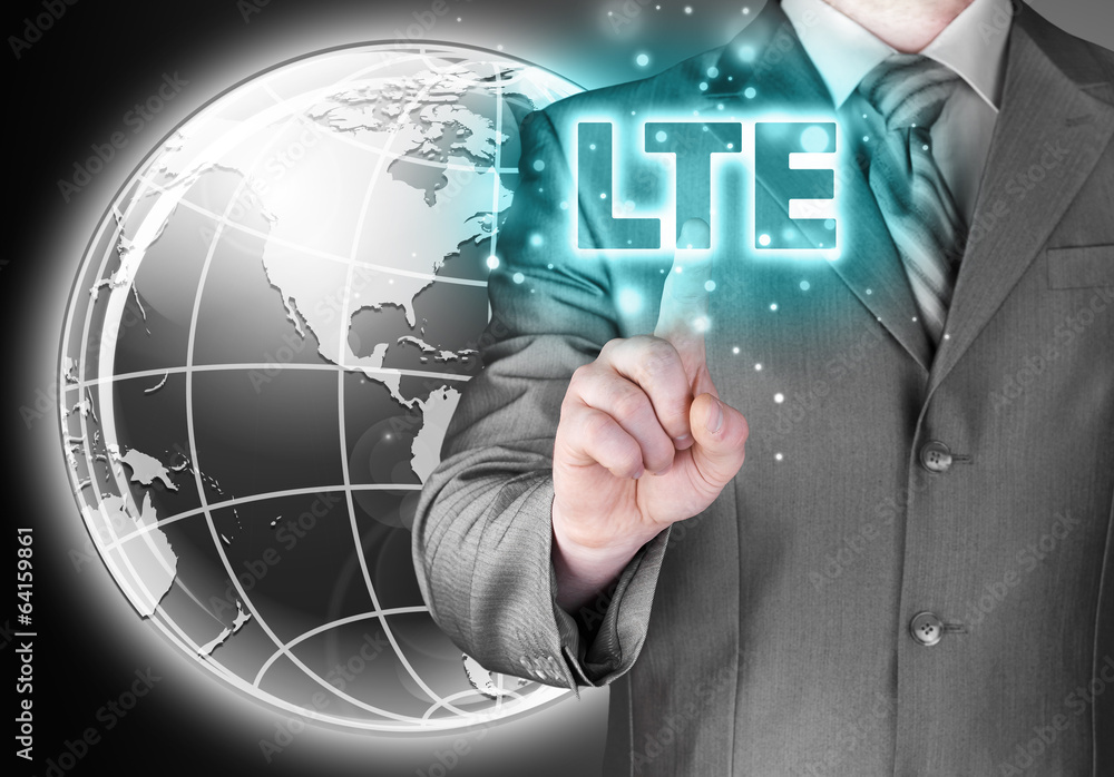 businessman is pushing his finger on lte button