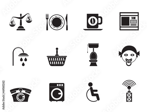 Silhouette Roadside, hotel and motel services icons