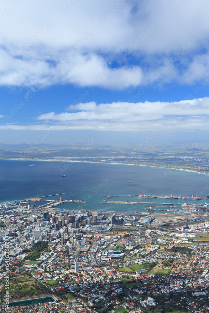 Aerial view of Cape Town from Table Mountain, South Africa.