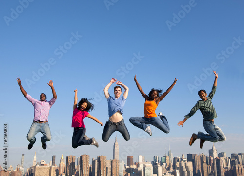 Photography Group of Multi Racial People Jumping in the City