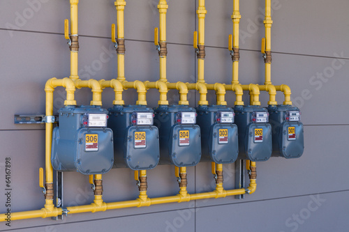 Residential gas energy meters row supply plumbing