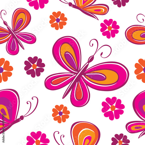 Seamless pattern. Butterflies and flowers.