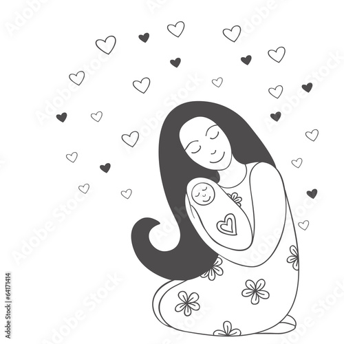 Mother hugging her little child. Vector art