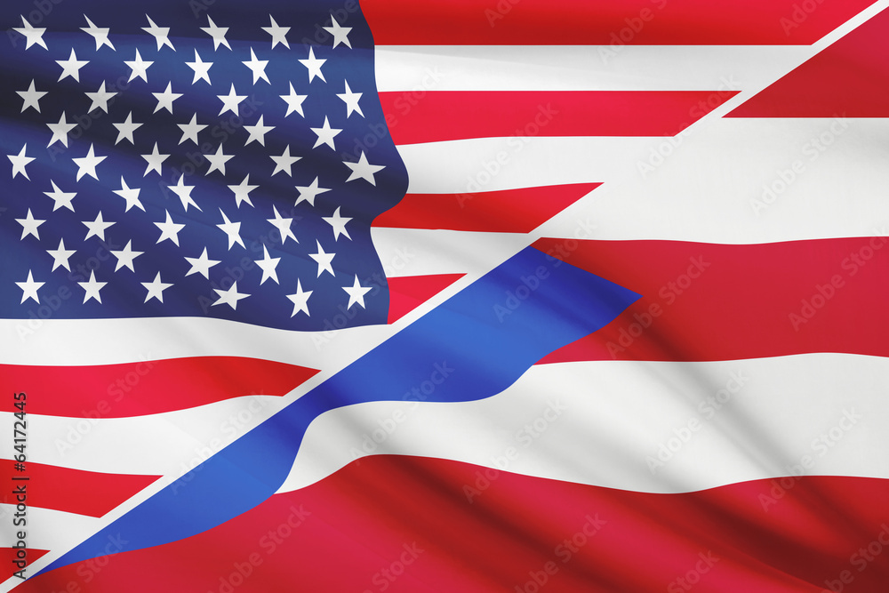Obraz premium Series of ruffled flags. USA and Commonwealth of Puerto Rico.
