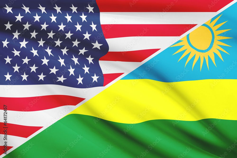 Series of ruffled flags. USA and Republic of Rwanda. Series of ruffled flags. USA and Republic of Rwanda.