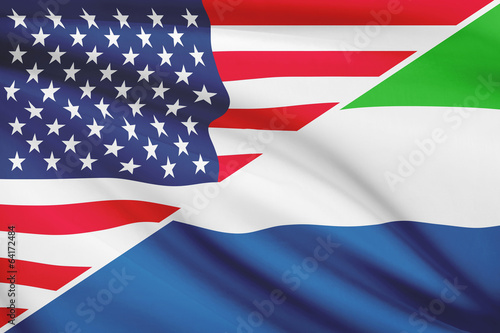 Series of ruffled flags. USA and Republic of Sierra Leone. © niyazz