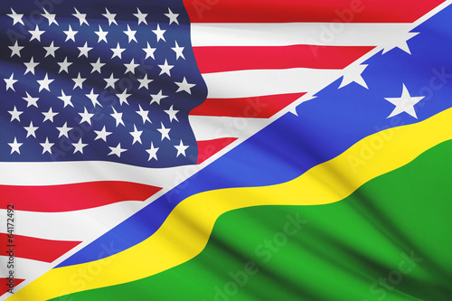 Series of ruffled flags. USA and Solomon Islands.