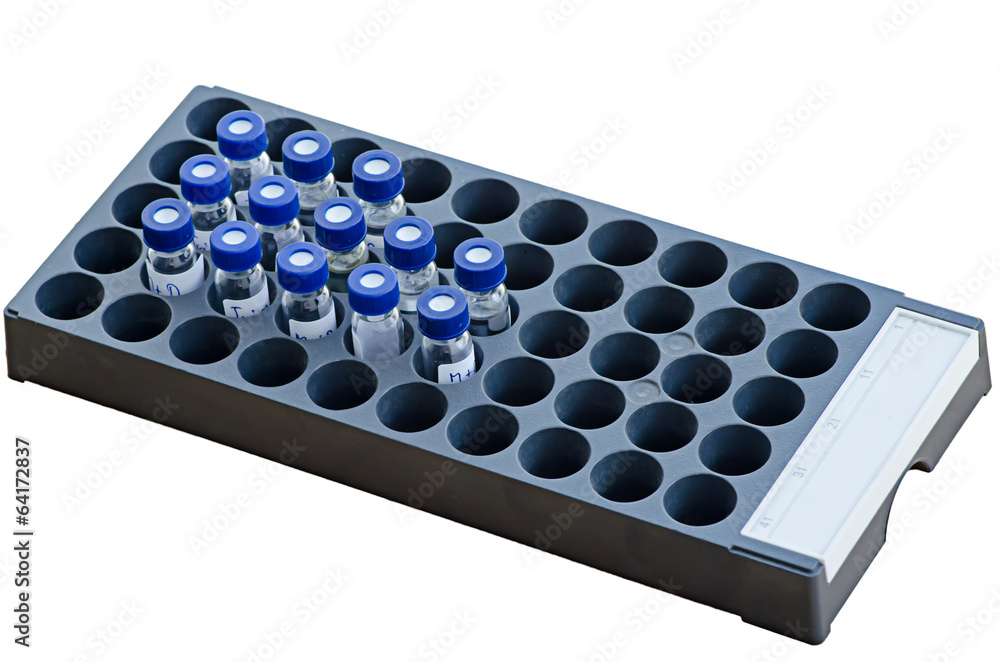 Sample vial in instrumental analysis tray Sample vial in instrumental analysis tray