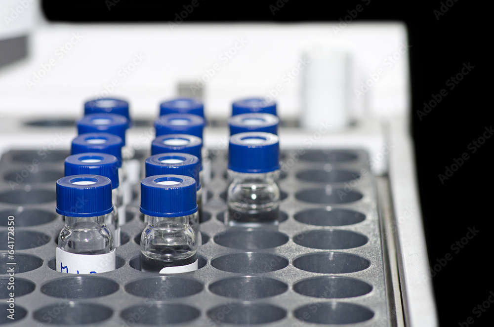 Sample vial in instrumental analysis tray Sample vial in instrumental analysis tray