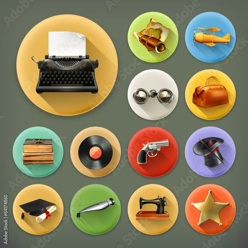 Universal long shadow retro icon set