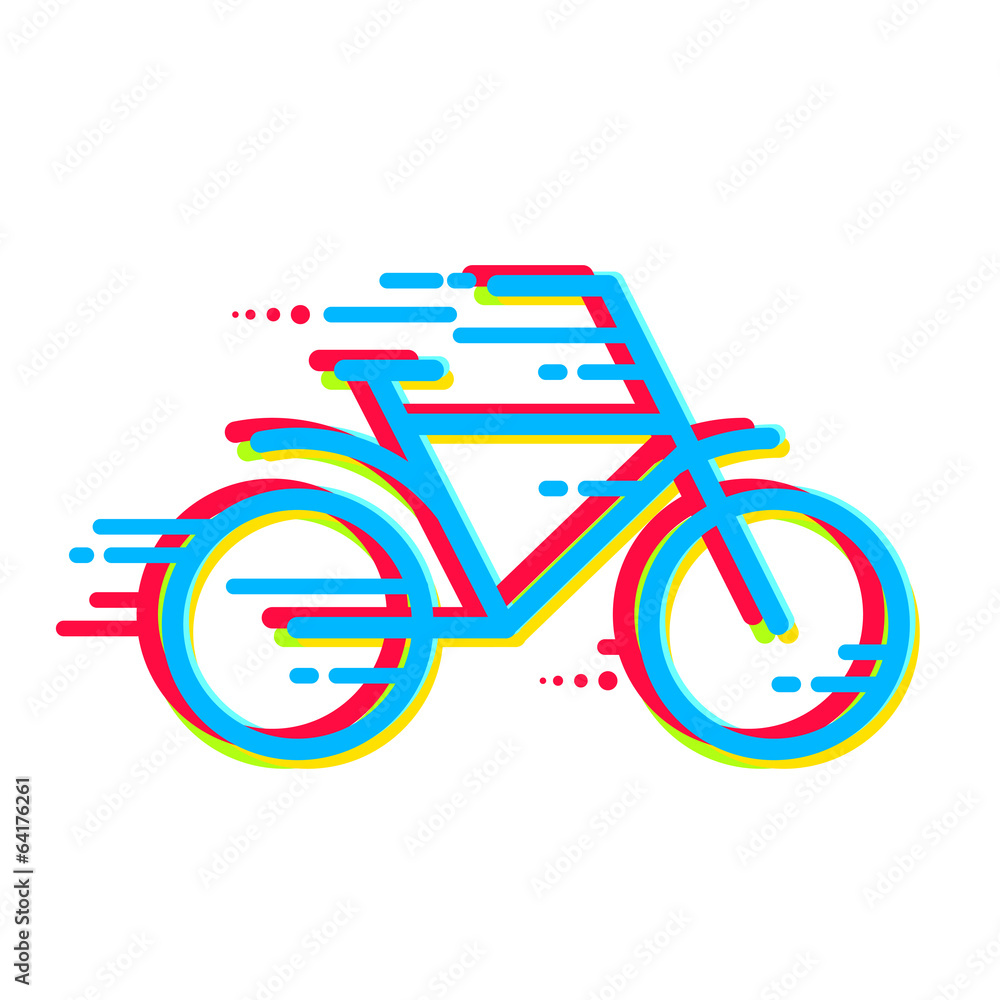 Fototapeta premium bicycle icon colored with color separation. line art