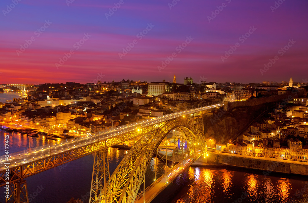Night landscape, Luis I Bridge, Porto, Portugal