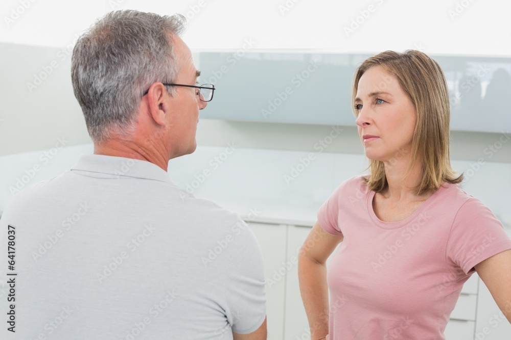 Unhappy couple having an argument in kitchen Unhappy couple having an argument in kitchen