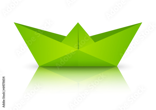 Paper origami ship on white