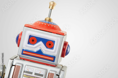 Robot vintage toy close up, clipping path