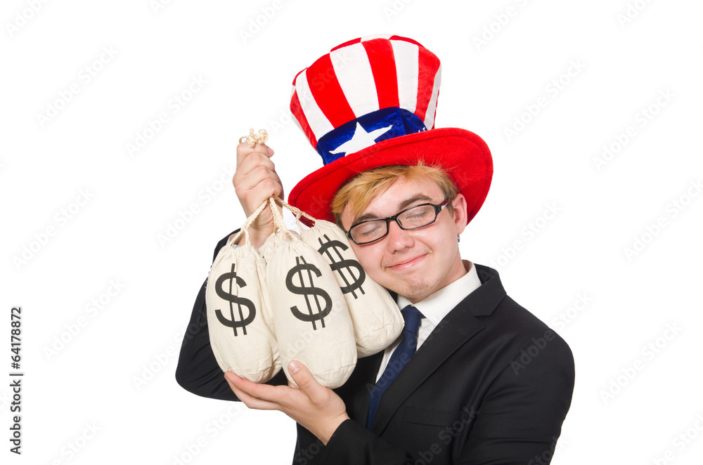Man with dollar sacks on white Man with dollar sacks on white