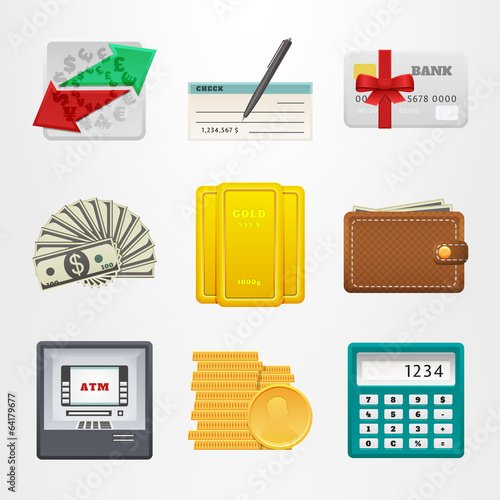 Icons bank. Set of vector badges. Finance and business.