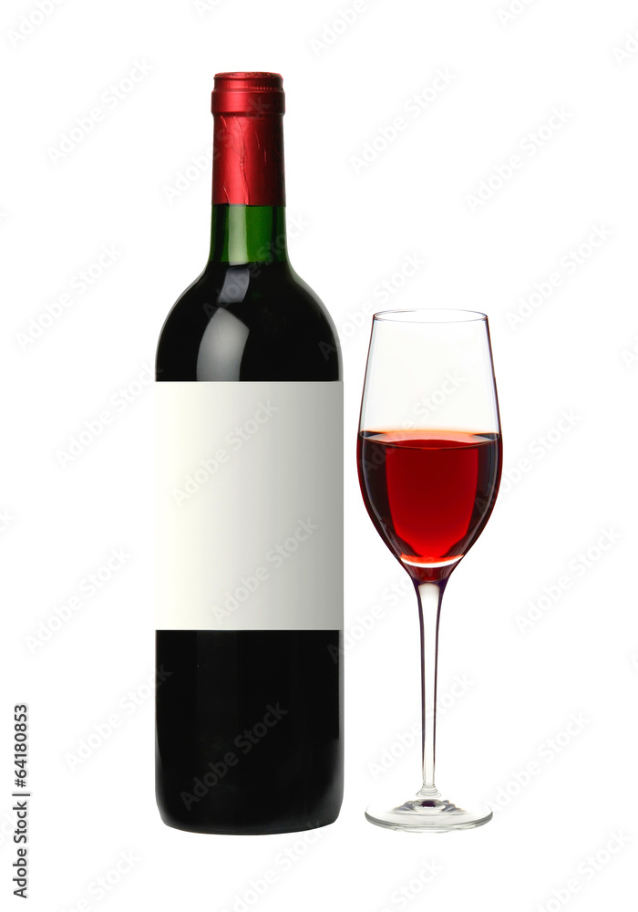 bottle and glass of red wine isolated on white bottle and glass of red wine isolated on white
