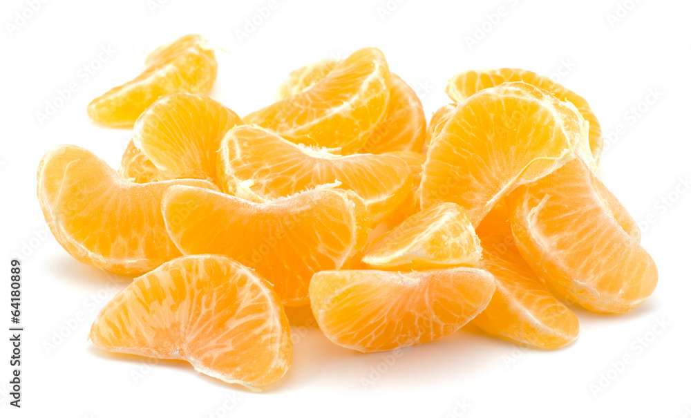 Peeled tangerine segments isolated on white background Peeled tangerine segments isolated on white background