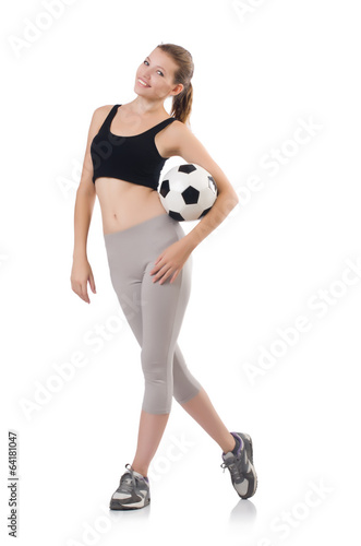 Young sportswoman with ball isolated on white © Elnur