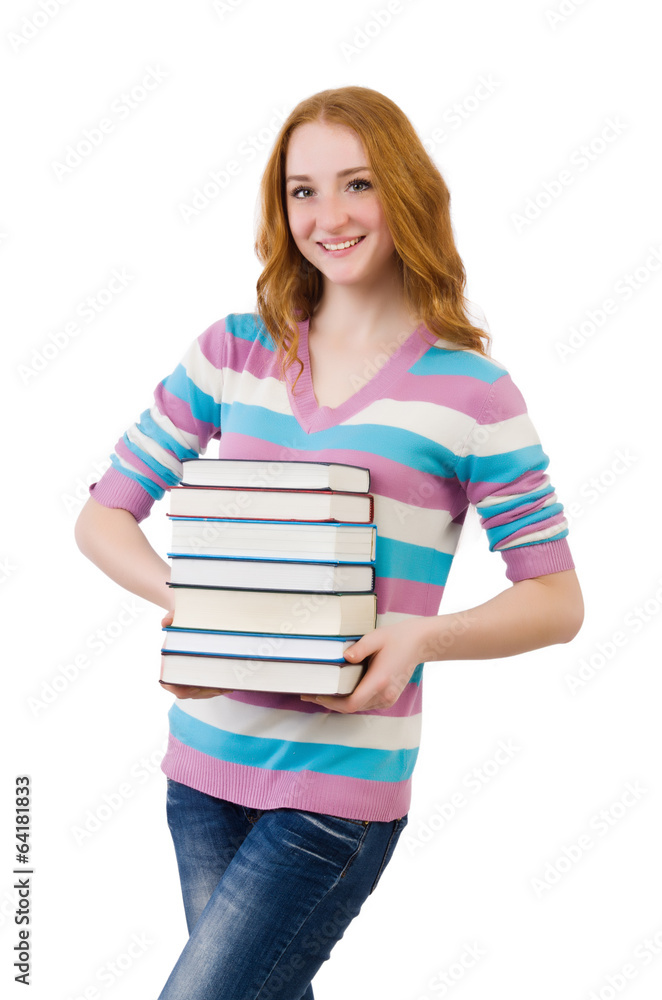Young student with books isolated on white Young student with books isolated on white