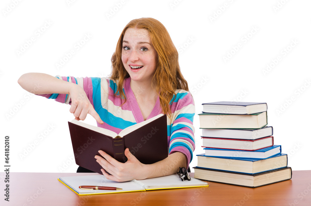 Young student with books isolated on white Young student with books isolated on white