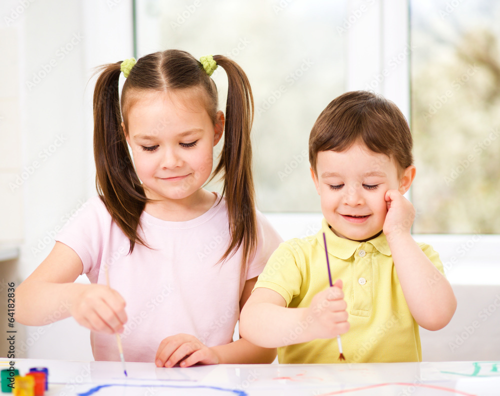 Children are painting with paint Children are painting with paint