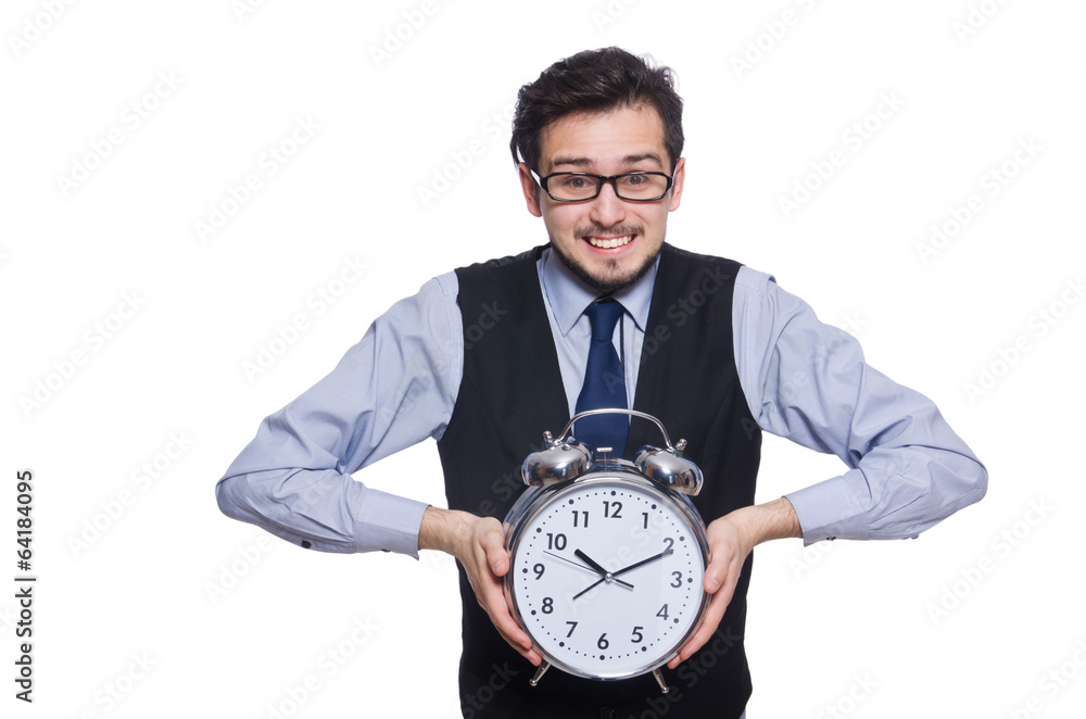 Businessman with clock isolated on white Businessman with clock isolated on white