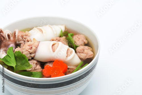 vegetables soup with squid and pork
