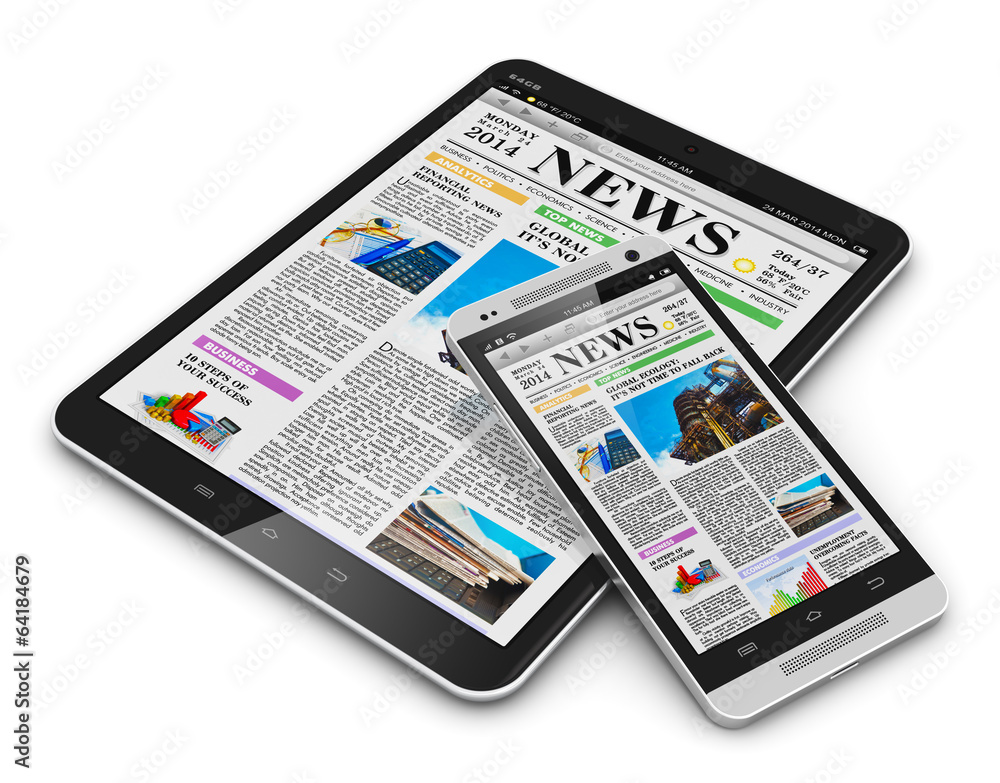 Tablet PC and smartphone with business news Tablet PC and smartphone with business news