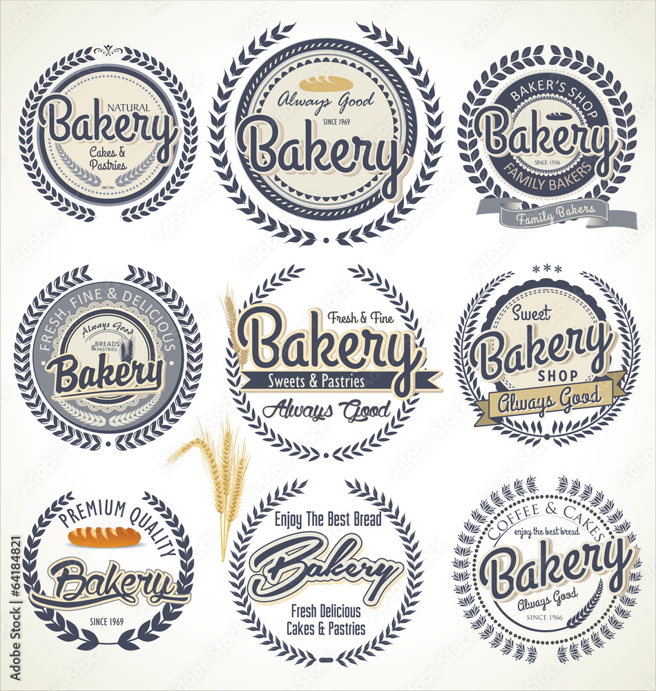 Bakery labels retro style vintage set