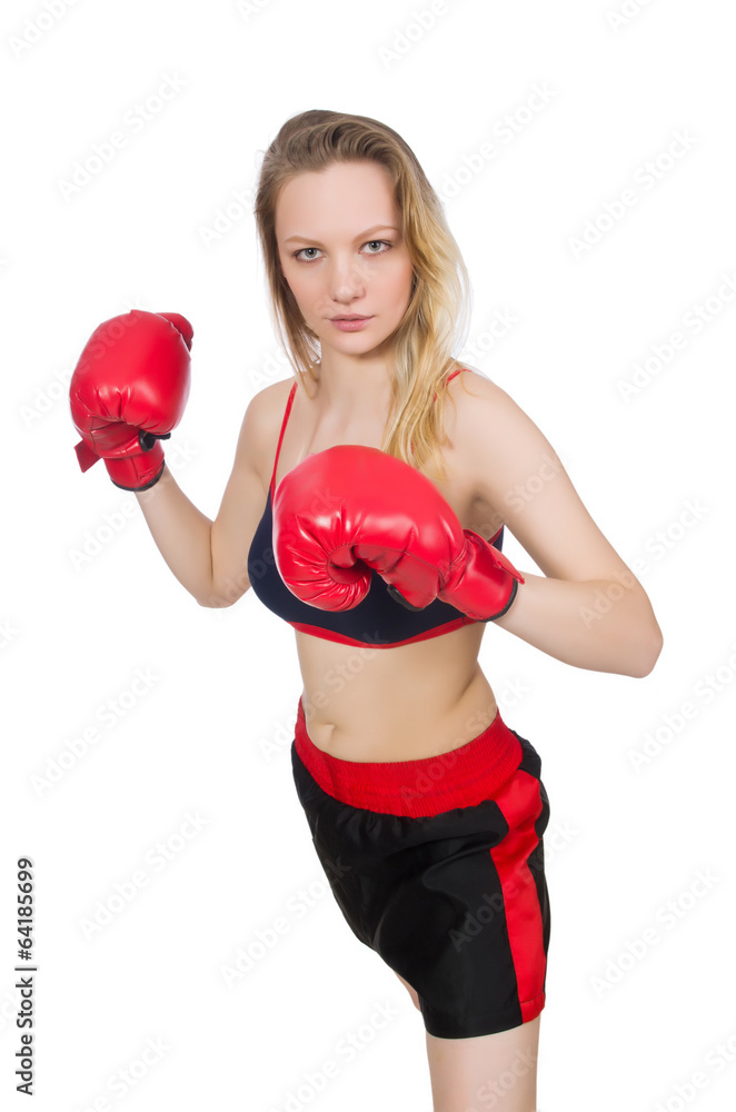 Woman boxer on white background Woman boxer on white background