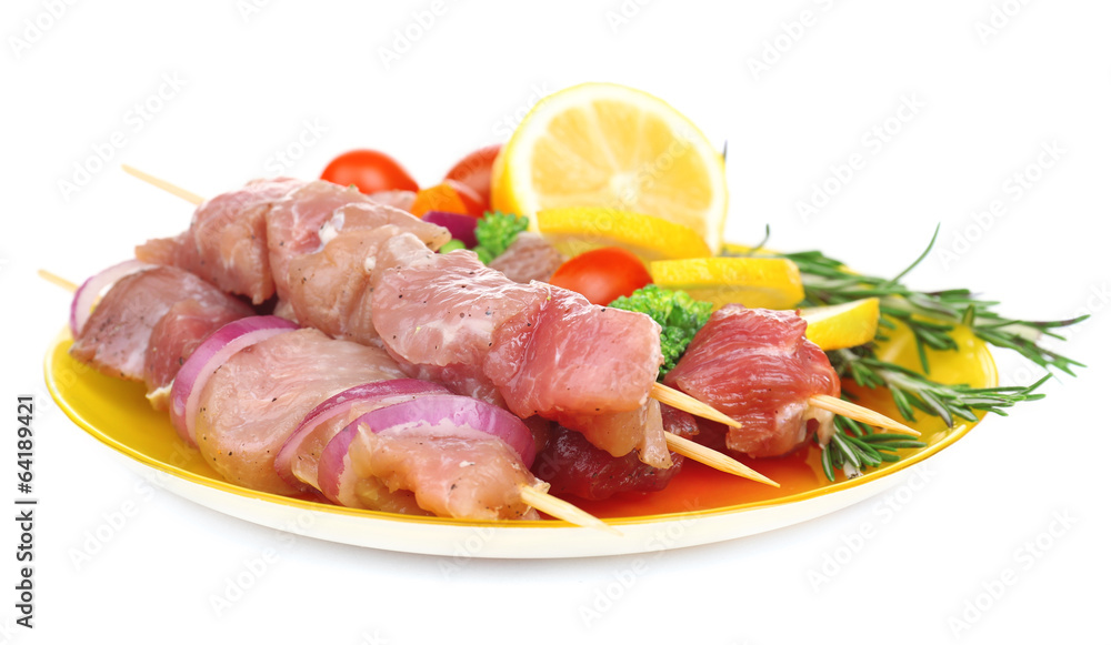 Raw pork kebab isolated on white Raw pork kebab isolated on white
