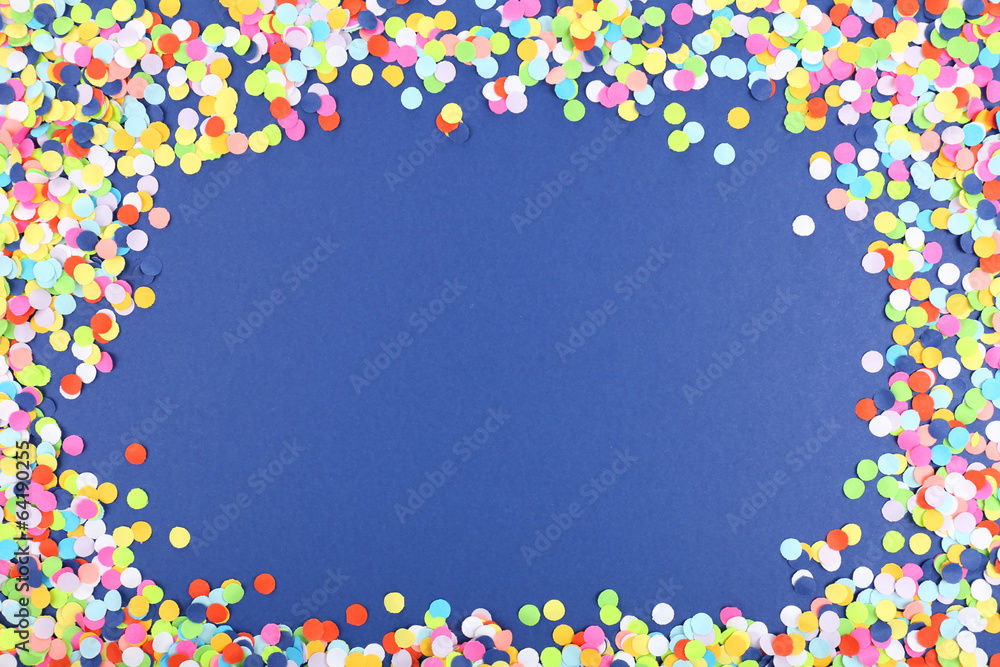 Confetti frame on blue background