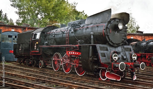 vintage black steam powered railway train