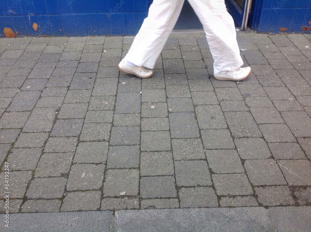 white pants walking