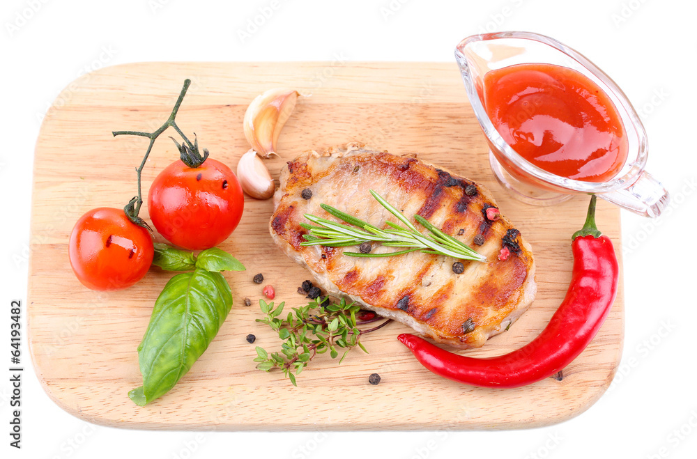Grilled steak with spices, herbs and vegetables Grilled steak with spices, herbs and vegetables