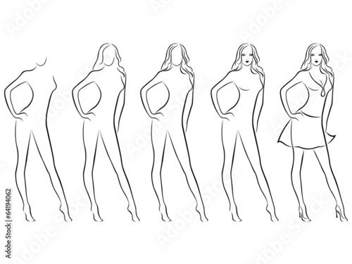 Beautiful female contour in drawing sequence