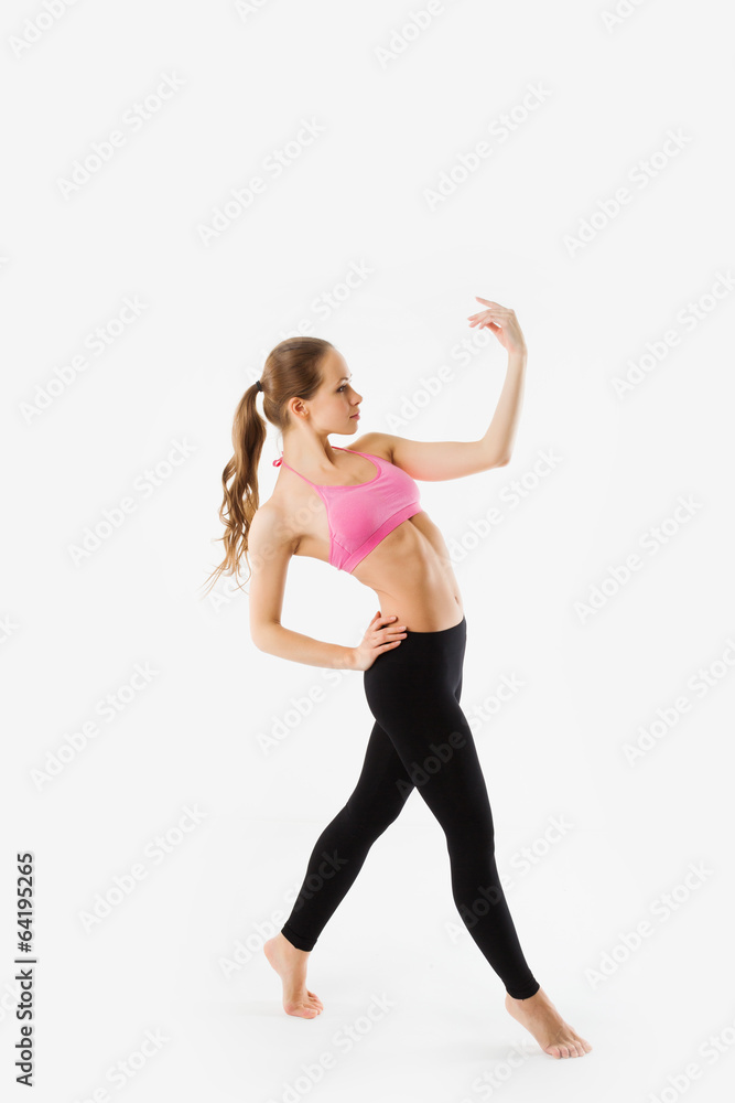 young beautiful sports girl in full growth (isolated on white)