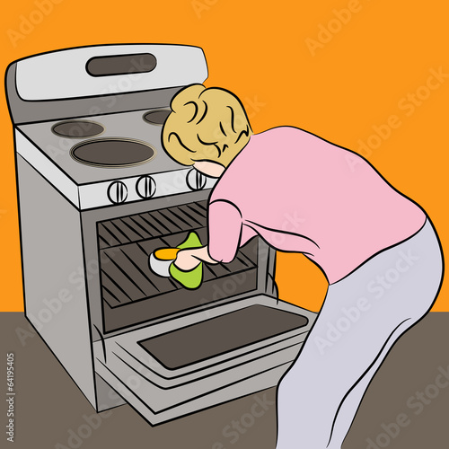 Woman Using Oven