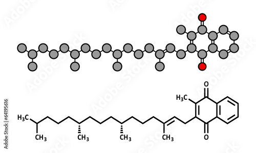 Vitamin K (K1, phylloquinone, phytomenadione) molecule.