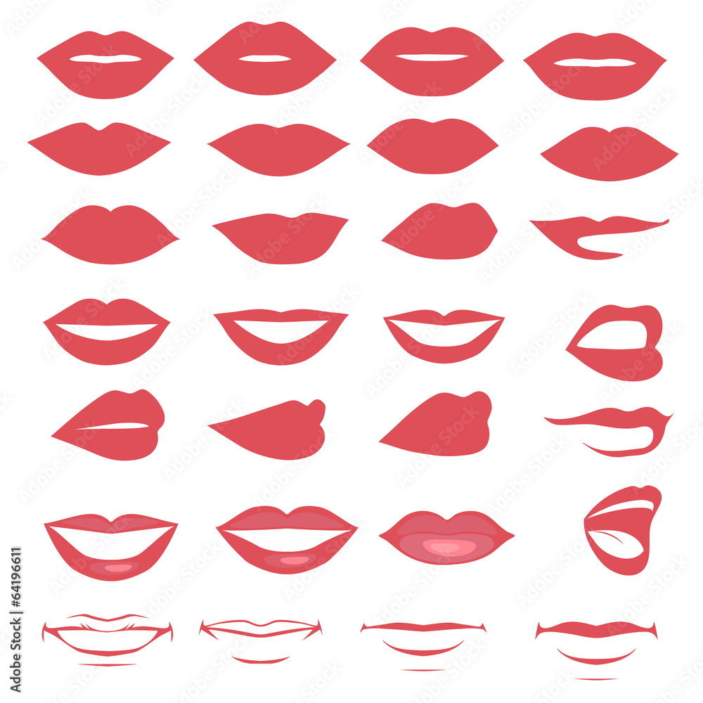 Fototapeta premium man and woman vector lips and mouth, silhouette and glossy,
