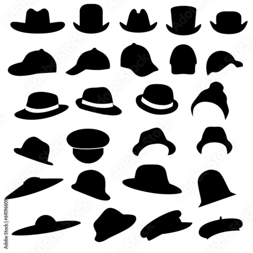 vector collection of isolated hats silhouette