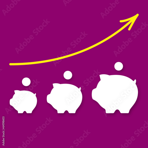 Icons of money-boxes and arrow up