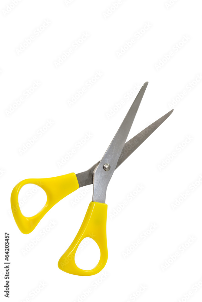 Yellow scissors isolated on a white background Yellow scissors isolated on a white background