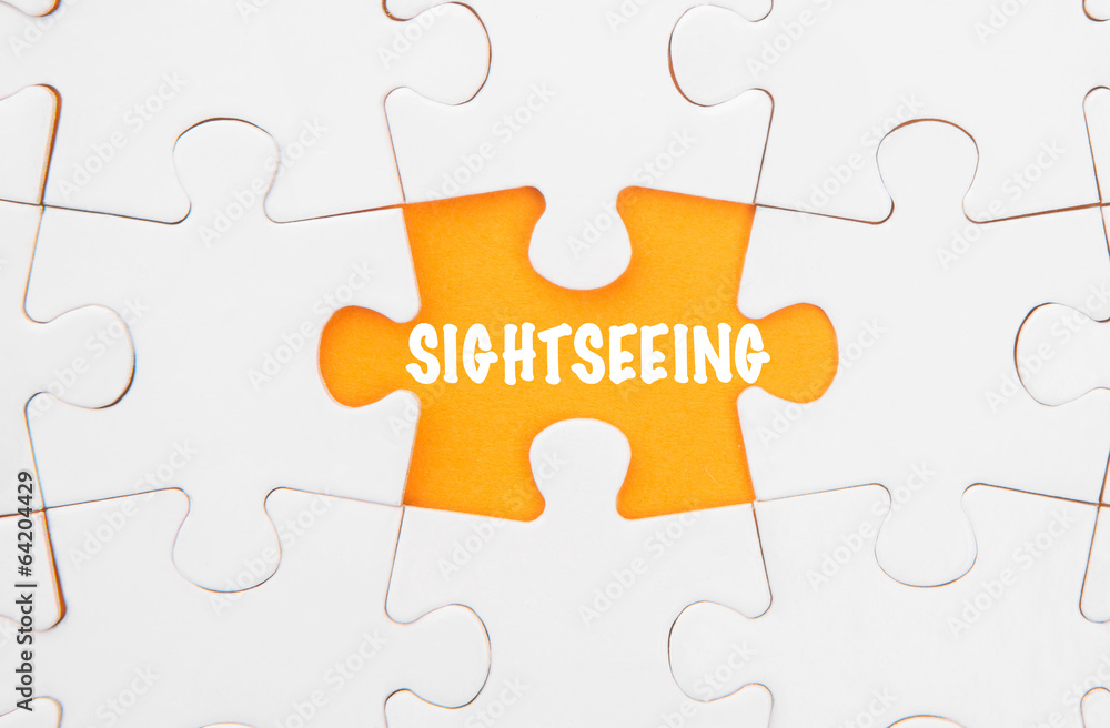 Missing piece of jigsaw puzzle revealing the SIGHTSEEING words Missing piece of jigsaw puzzle revealing the SIGHTSEEING words
