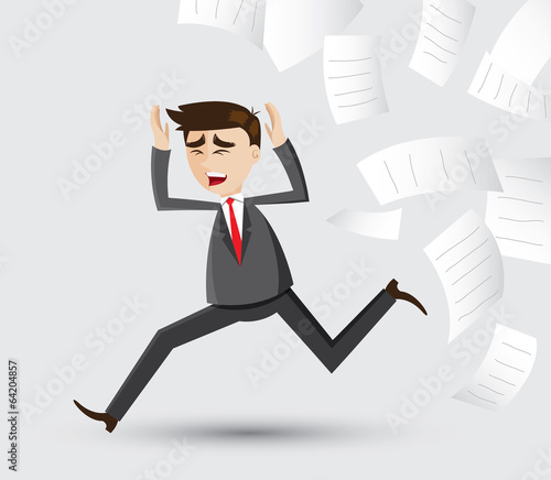 cartoon businessman running out of document paper photo
