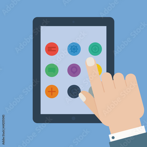 flat tablet app device hand touch screen